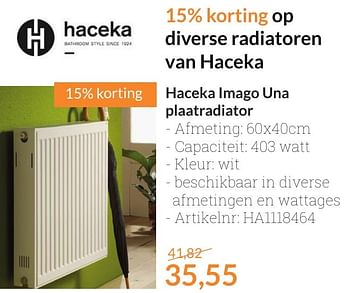 Aanbiedingen Haceka imago una plaatradiator - Haceka - Geldig van 01/10/2016 tot 31/10/2016 bij Sanitairwinkel