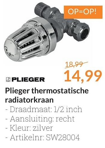Aanbiedingen Plieger thermostatische radiatorkraan - Plieger - Geldig van 01/10/2016 tot 31/10/2016 bij Sanitairwinkel