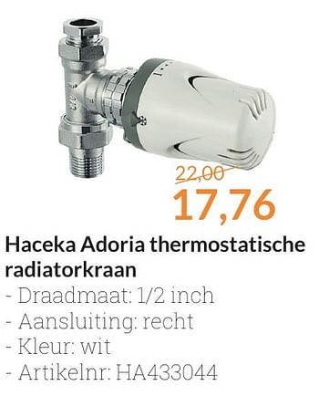 Aanbiedingen Haceka adoria thermostatische radiatorkraan - Haceka - Geldig van 01/10/2016 tot 31/10/2016 bij Sanitairwinkel