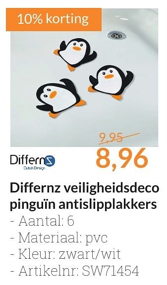 Aanbiedingen Differnz veiligheidsdeco pinguïn antislipplakkers - Differnz - Geldig van 01/10/2016 tot 31/10/2016 bij Sanitairwinkel
