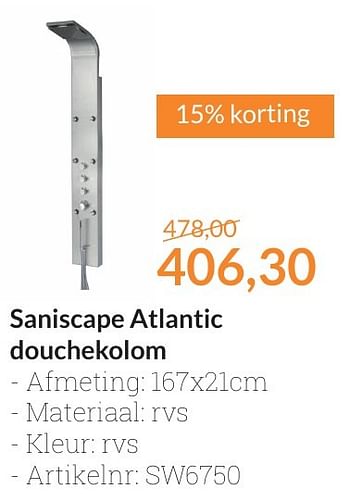 Aanbiedingen Saniscape atlantic douchekolom - Saniscape - Geldig van 01/10/2016 tot 31/10/2016 bij Sanitairwinkel