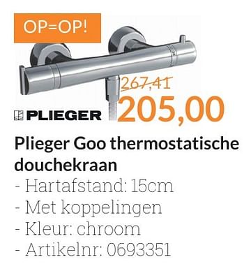Aanbiedingen Plieger goo thermostatische douchekraan - Plieger - Geldig van 01/10/2016 tot 31/10/2016 bij Sanitairwinkel