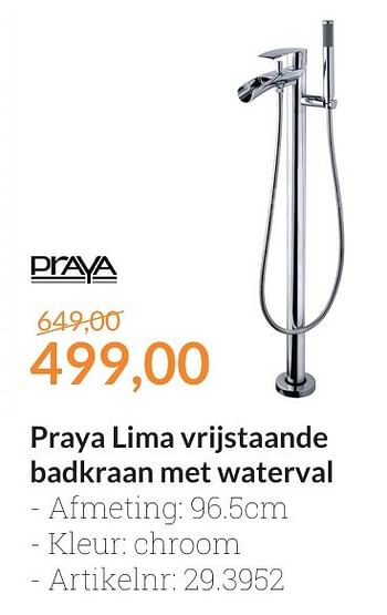 Aanbiedingen Praya lima vrijstaande badkraan met waterval - Praya - Geldig van 01/10/2016 tot 31/10/2016 bij Sanitairwinkel