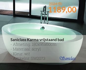 Aanbiedingen Saniclass karma vrijstaand bad - Saniclass - Geldig van 01/10/2016 tot 31/10/2016 bij Sanitairwinkel