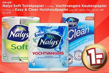 Aanbiedingen Nalys soft toiletpapier, vochtvangers keukenpapier of easy + clean huishoudpapier - Nalys - Geldig van 02/10/2016 tot 08/10/2016 bij Vomar