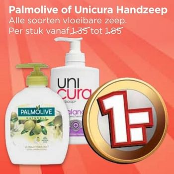 Aanbiedingen Palmolive of unicura handzeep - Palmolive - Geldig van 02/10/2016 tot 08/10/2016 bij Vomar