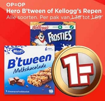 Aanbiedingen Hero b`tween of kellogg`s repen - Hero - Geldig van 02/10/2016 tot 08/10/2016 bij Vomar