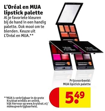 Aanbiedingen Mua lipstick palette - L'Oreal Paris - Geldig van 27/09/2016 tot 09/10/2016 bij Kruidvat