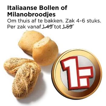 Aanbiedingen Italiaanse bollen of milanobroodjes - Huismerk Vomar - Geldig van 02/10/2016 tot 08/10/2016 bij Vomar