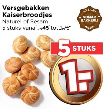 Aanbiedingen Versgebakken kaiserbroodjes - Huismerk Vomar - Geldig van 02/10/2016 tot 08/10/2016 bij Vomar
