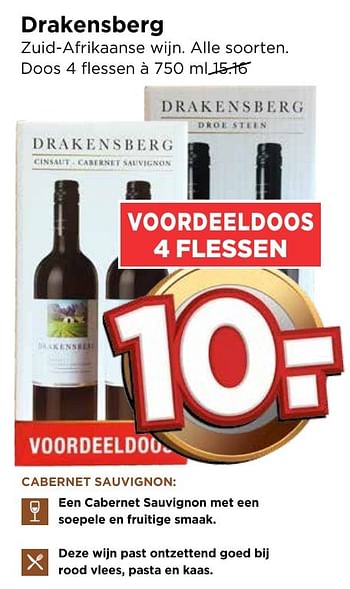 Aanbiedingen Drakensberg zuid-afrikaanse wijn - Rode wijnen - Geldig van 02/10/2016 tot 08/10/2016 bij Vomar