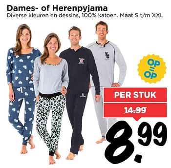 Aanbiedingen Dames- of herenpyjama - Huismerk Vomar - Geldig van 02/10/2016 tot 08/10/2016 bij Vomar