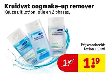 Aanbiedingen Kruidvat oogmake-up remover lotion - Huismerk - Kruidvat - Geldig van 27/09/2016 tot 09/10/2016 bij Kruidvat