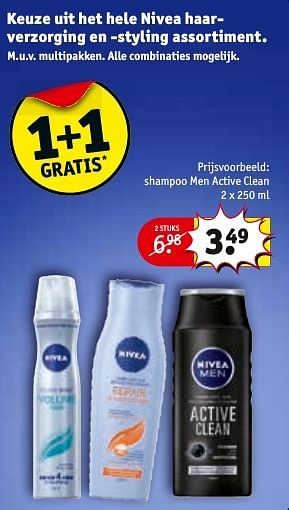 Aanbiedingen Shampoo men active clean - Nivea - Geldig van 27/09/2016 tot 09/10/2016 bij Kruidvat