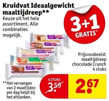 Aanbiedingen Maaltijdreep chocolade crunch - Huismerk - Kruidvat - Geldig van 27/09/2016 tot 09/10/2016 bij Kruidvat