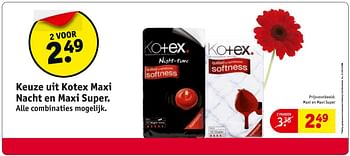 Aanbiedingen Maxi en maxi super - Kotex - Geldig van 27/09/2016 tot 09/10/2016 bij Kruidvat