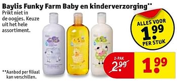 Aanbiedingen Baylis funky farm baby en kinderverzorging - Huismerk - Kruidvat - Geldig van 27/09/2016 tot 09/10/2016 bij Kruidvat