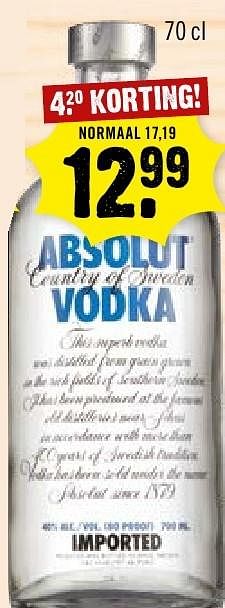 Aanbiedingen Absolut vodka - Absolut - Geldig van 02/10/2016 tot 08/10/2016 bij Dirk III