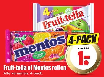 Aanbiedingen Fruit-tella of mentos rollen - Mentos - Geldig van 02/10/2016 tot 08/10/2016 bij Lekker Doen