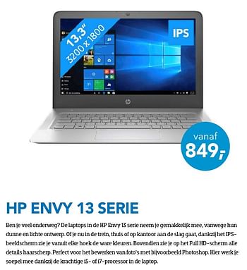 Aanbiedingen Hp laptops envy 13 serie - HP - Geldig van 01/10/2016 tot 31/10/2016 bij Coolblue