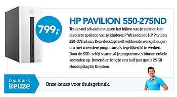 Aanbiedingen Hp desktops pavilion 550-275nd - HP - Geldig van 01/10/2016 tot 31/10/2016 bij Coolblue