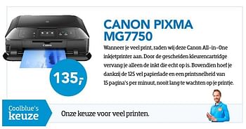 Aanbiedingen Canon printers pixma mg7750 - Canon - Geldig van 01/10/2016 tot 31/10/2016 bij Coolblue