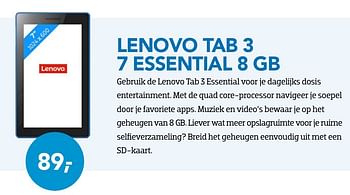 Aanbiedingen Lenovo tab 3 7 essential 8 gb - Lenovo - Geldig van 01/10/2016 tot 31/10/2016 bij Coolblue