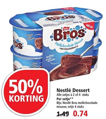 Aanbiedingen Nestlé bros melkchocolade mousse - Nestlé - Geldig van 02/10/2016 tot 08/10/2016 bij Plus