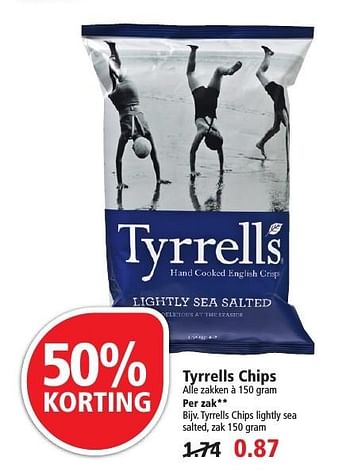 Aanbiedingen Tyrrells chips lightly sea salted - Tyrrells - Geldig van 02/10/2016 tot 08/10/2016 bij Plus