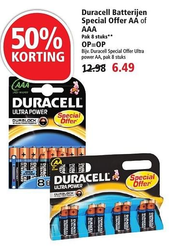 Aanbiedingen Duracell special offer ultra power aa - Duracell - Geldig van 02/10/2016 tot 08/10/2016 bij Plus