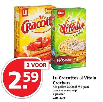 Aanbiedingen Lu cracottes of vitalu crackers - Lu - Geldig van 02/10/2016 tot 08/10/2016 bij Plus