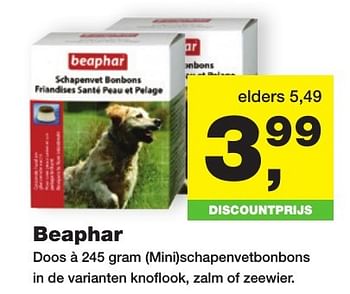 Aanbiedingen Beaphar schapenvetbonbons in de varianten knoflook, zalm of zeewier - Beaphar - Geldig van 26/09/2016 tot 09/10/2016 bij Jumper