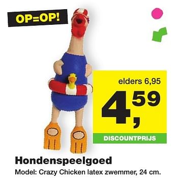 Aanbiedingen Hondenspeelgoed crazy chicken latex zwemmer - Huismerk - Jumper - Geldig van 26/09/2016 tot 09/10/2016 bij Jumper