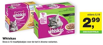 Aanbiedingen Whiskas maaltijdzakjes voor de kat in diverse varianten - Whiskas - Geldig van 26/09/2016 tot 09/10/2016 bij Jumper
