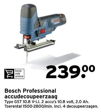 Aanbiedingen Bosch professional accudecoupeerzaag gst 10.8 v-li - Bosch - Geldig van 03/10/2016 tot 09/10/2016 bij Gamma