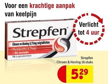 Aanbiedingen Strepfen citroen + honing - Strepfen - Geldig van 27/09/2016 tot 09/10/2016 bij Kruidvat