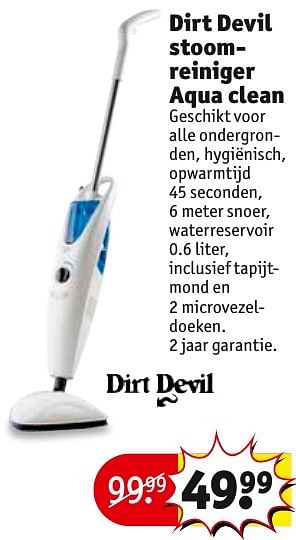 Aanbiedingen Dirt devil stoomreiniger aqua clean - Dirt devil - Geldig van 27/09/2016 tot 09/10/2016 bij Kruidvat