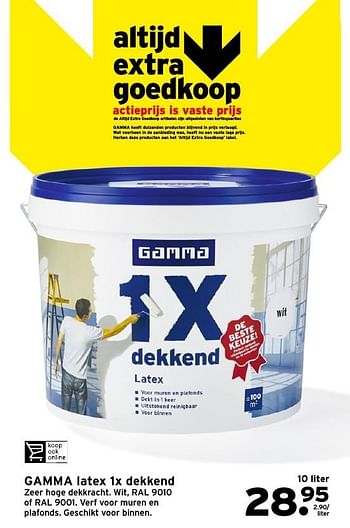 Aanbiedingen Gamma latex 1x dekkend - Huismerk - Gamma - Geldig van 03/10/2016 tot 09/10/2016 bij Gamma