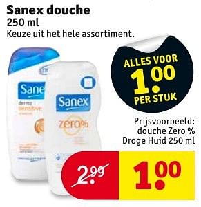 Aanbiedingen Douche zero % droge huid - Sanex - Geldig van 04/10/2016 tot 09/10/2016 bij Kruidvat