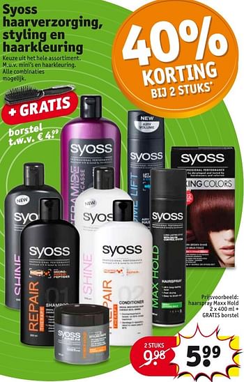 Aanbiedingen Haarspray maxx hold + gratis borstel - Syoss - Geldig van 04/10/2016 tot 09/10/2016 bij Kruidvat