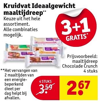 Aanbiedingen Maaltijdreep chocolade crunch - Huismerk - Kruidvat - Geldig van 04/10/2016 tot 09/10/2016 bij Kruidvat