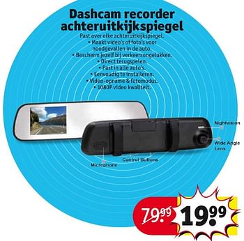Aanbiedingen Dashcam recorder achteruitkijkspiegel - Huismerk - Kruidvat - Geldig van 04/10/2016 tot 09/10/2016 bij Kruidvat