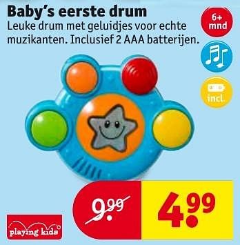 Aanbiedingen Baby`s eerste drum - Playing Kids - Geldig van 04/10/2016 tot 09/10/2016 bij Kruidvat