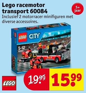 Aanbiedingen Lego racemotor transport 60084 - Lego - Geldig van 04/10/2016 tot 09/10/2016 bij Kruidvat