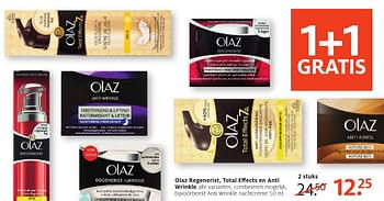 Aanbiedingen Olaz regenerist, total effects en anti wrinkle nachtcrème - Olaz - Geldig van 26/09/2016 tot 09/10/2016 bij Etos