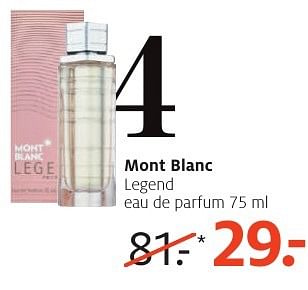 Aanbiedingen Mont blanc legend eau de parfum 75 ml - montblanc - Geldig van 26/09/2016 tot 09/10/2016 bij Etos