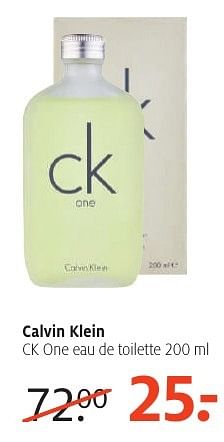 Aanbiedingen Calvin klein ck one eau de toilette 200 ml - Calvin Klein - Geldig van 26/09/2016 tot 09/10/2016 bij Etos