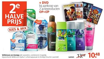 Aanbiedingen Wilkinson en kneipp, wilkinson hydra 5 scheerapparaat en kneipp douche lavendel - Wilkinson - Geldig van 26/09/2016 tot 09/10/2016 bij Etos