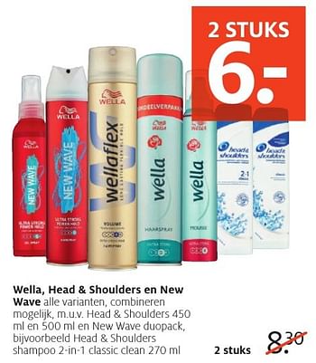 Aanbiedingen Wella, head + shoulders en new wave, head + shoulders shampoo 2-in-1 classic clean - Head &amp; Shoulders - Geldig van 26/09/2016 tot 09/10/2016 bij Etos