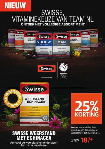 Aanbiedingen Swisse weerstand + echinacea 60 st. - Swisse  - Geldig van 26/09/2016 tot 09/10/2016 bij Etos
